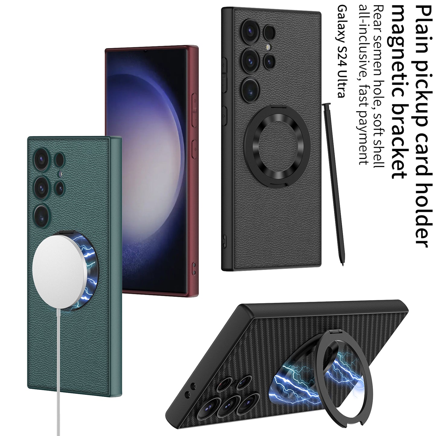 Luxury Leather Magnetic Bracket Protective Phone Case For Samsung Galaxy S24 Ultra Plus - Mycasety Mycasety