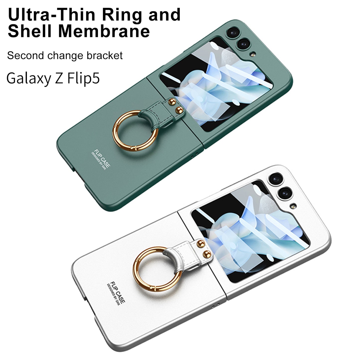Premium Matte Ring Holder Phone Case With Back Screen Protector For Samsung Galaxy Z Flip5 Flip4 Flip3 - mycasety2023 Mycasety