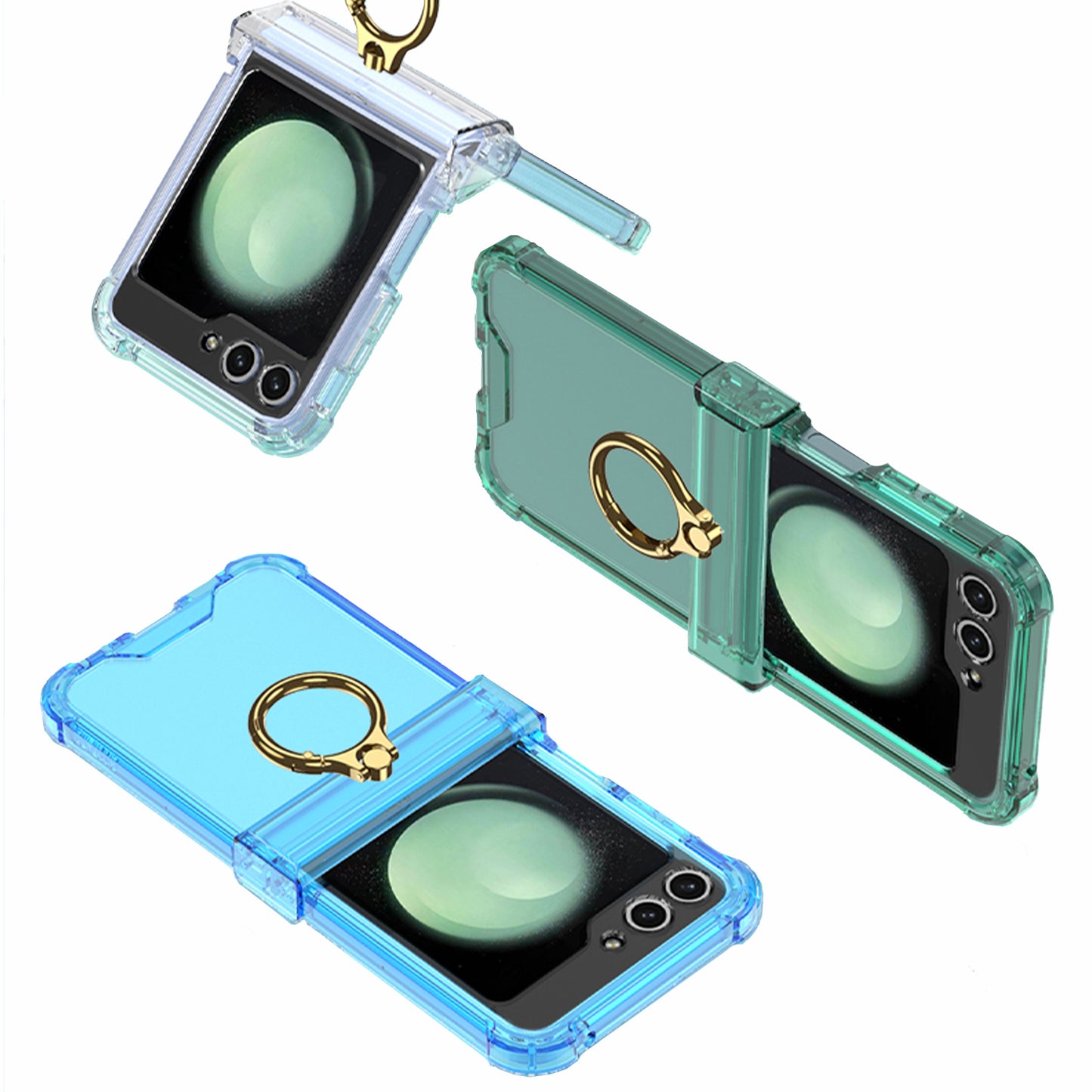 Soft Clear Ring Holder Hinge Airbag Protective Phone Case For Samsung Galaxy Z Flip5 Flip4 Flip3 - mycasety2023 Mycasety