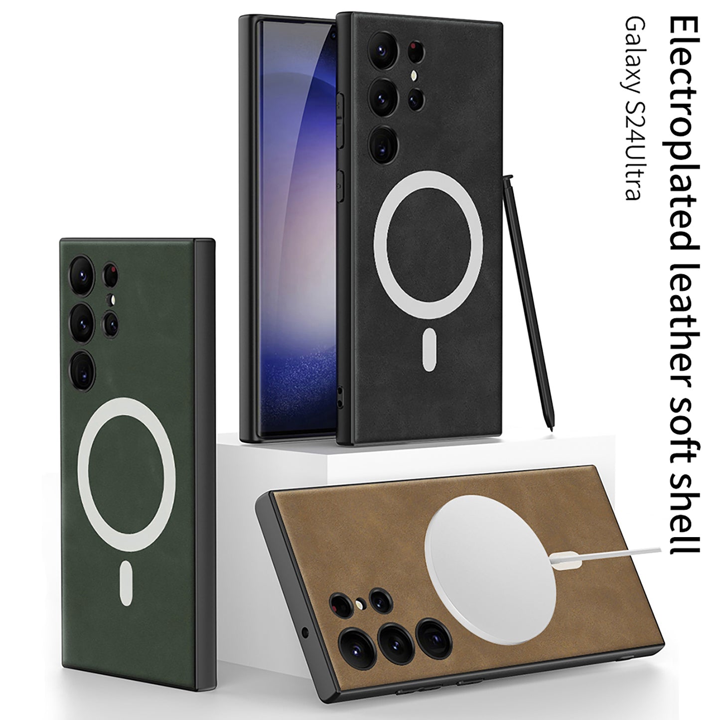 Magnetic Magsafe Leather Phone Case For Galaxy S24 S23 Ultra Plus