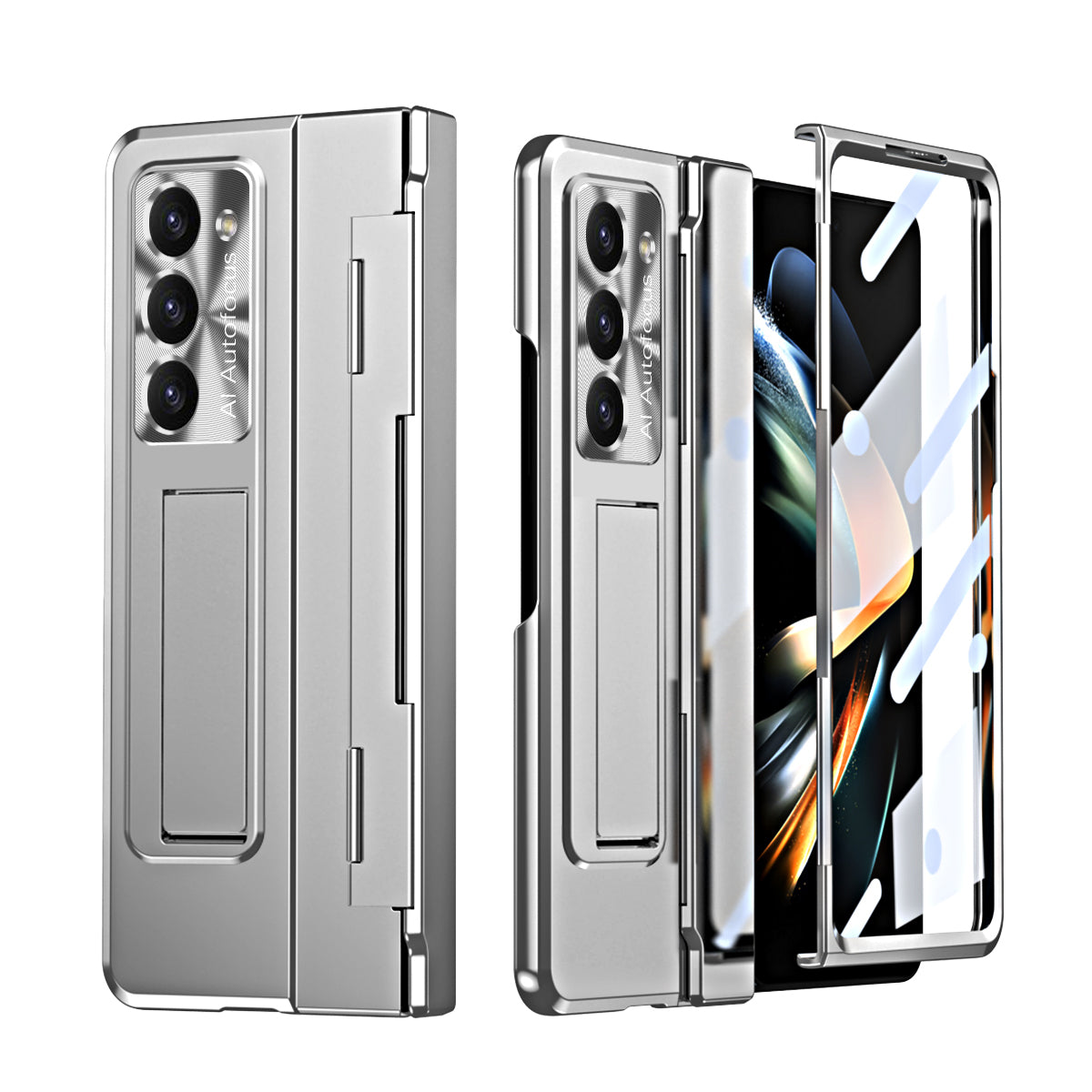 Golden Armor Hinge Magnetic Bracket Protective Phone Case With Front Protection Film For Samsung Galaxy Z Fold5 Fold4 Fold3 - Mycasety Mycasety