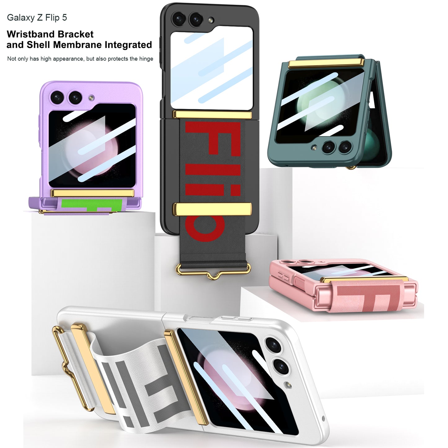 Luxury Anti-fall Strap Phone Case With Front Protection Film For Samsung Galaxy Z Flip5 Flip4 Flip3 - Mycasety Mycasety