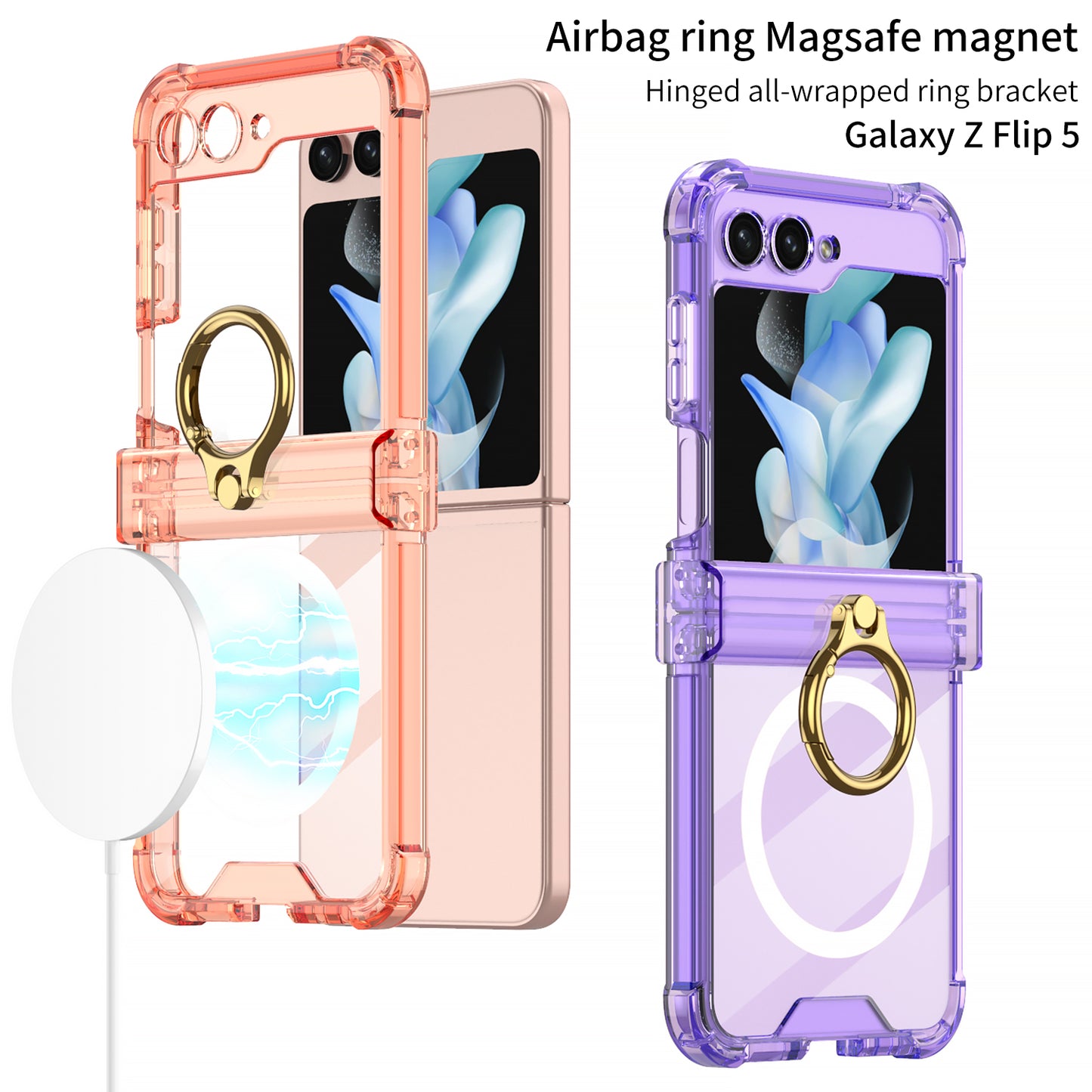 Magnetic MagSafe Airbag Ring Hinge Phone Case For Galaxy Z Flip5 Flip4 Flip3