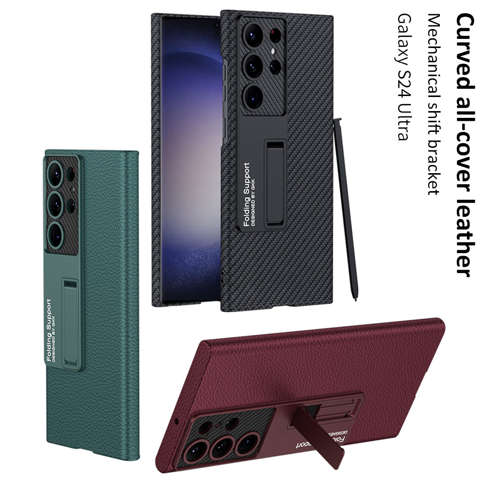 Invisible Bracket Leather Phone Case For Samsung Galaxy S24 S23 S22 Ultra Plus - Mycasety Mycasety