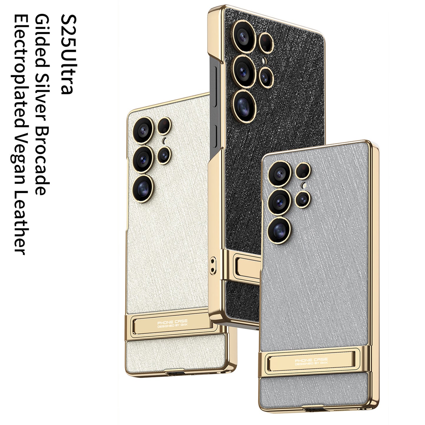 Electroplated Leather Shockproof Phone Case With Bracket For Galaxy S25 S24 S23 Ultra