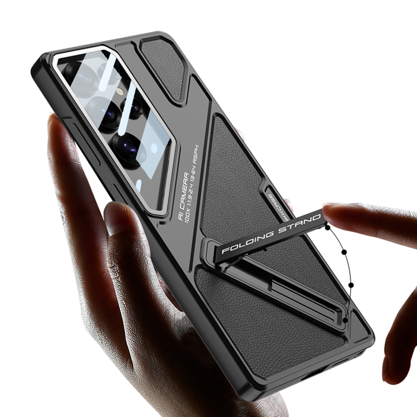 Full Lens Protection Leather Phone Case With Holder For Galaxy S25 S24 S23 Ultra