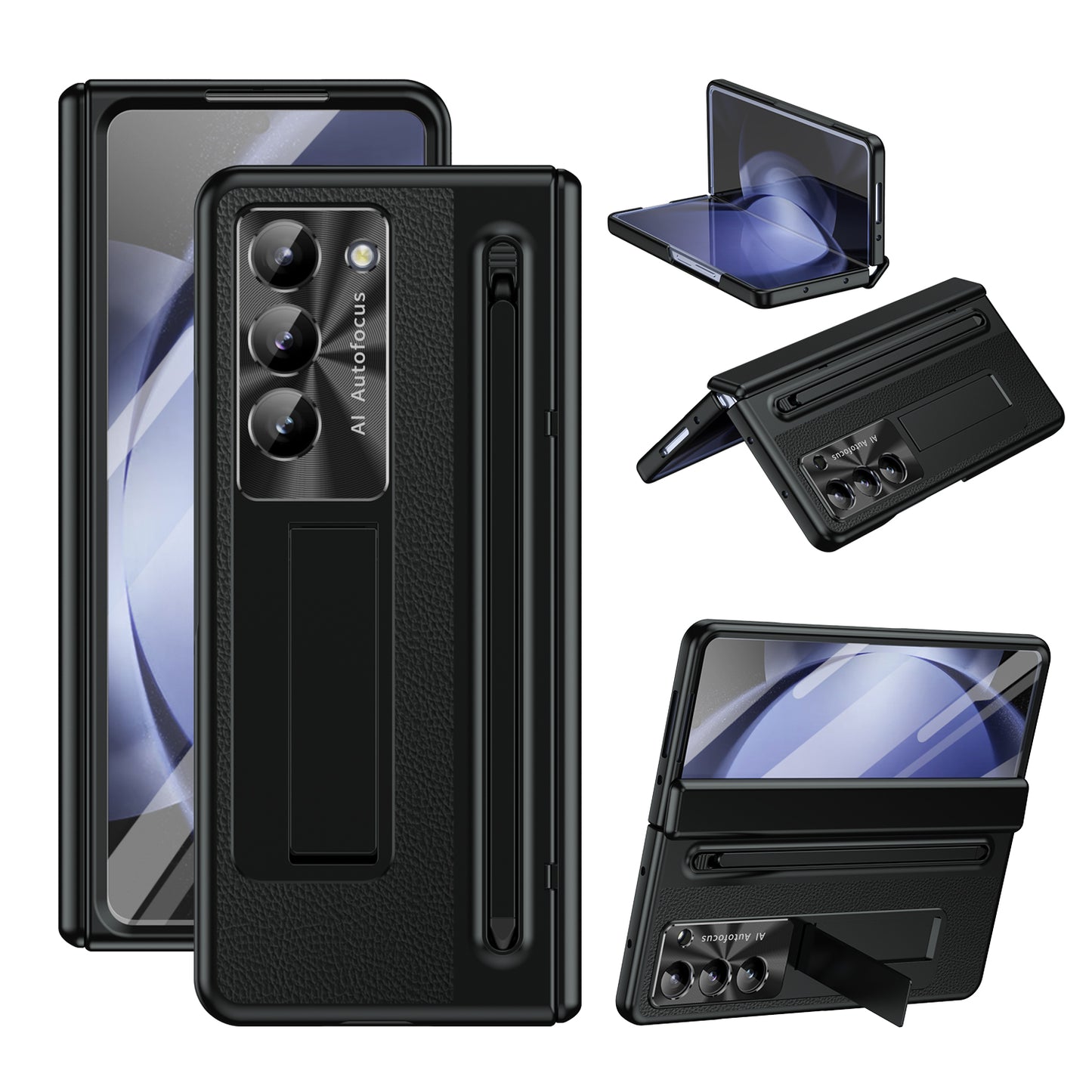 Leather Golden Electroplated Phone Case With Back Screen Glass and Stylus For Galaxy Z Fold 6/5/4