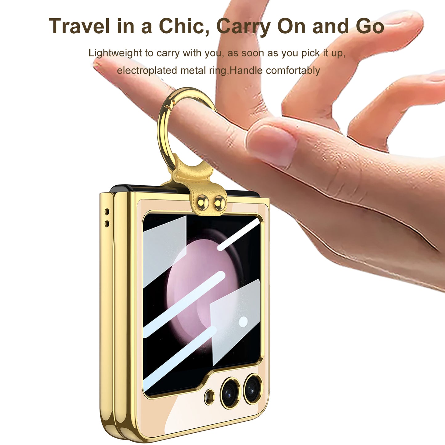 Electroplating Deer Pattern Ring Holder Drop-proof Phone Case With Back Screen Protector For Samsung Galaxy Z Flip5 - Mycasety Mycasety