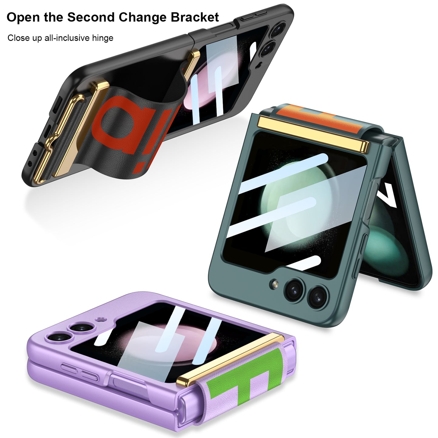 Luxury Anti-fall Strap Phone Case With Front Protection Film For Samsung Galaxy Z Flip5 Flip4 Flip3 - Mycasety Mycasety