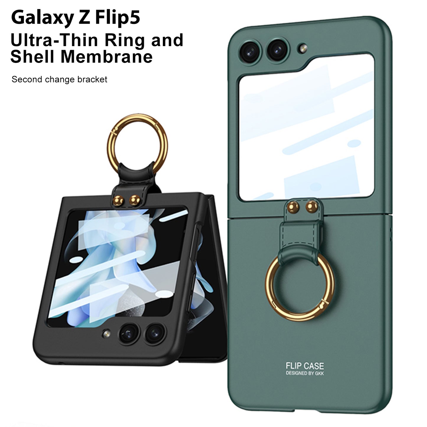 Premium Matte Ring Holder Phone Case With Back Screen Protector For Samsung Galaxy Z Flip5 Flip4 Flip3 - mycasety2023 Mycasety