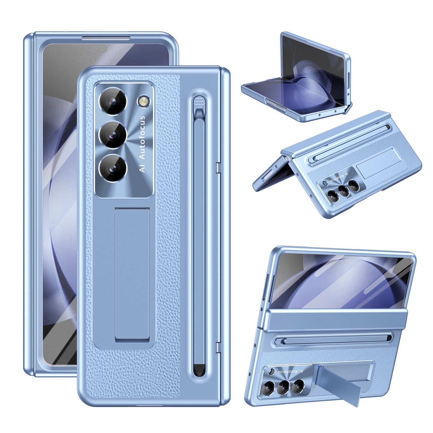 Leather Golden Electroplated Phone Case With Back Screen Glass and Stylus For Galaxy Z Fold 6/5/4