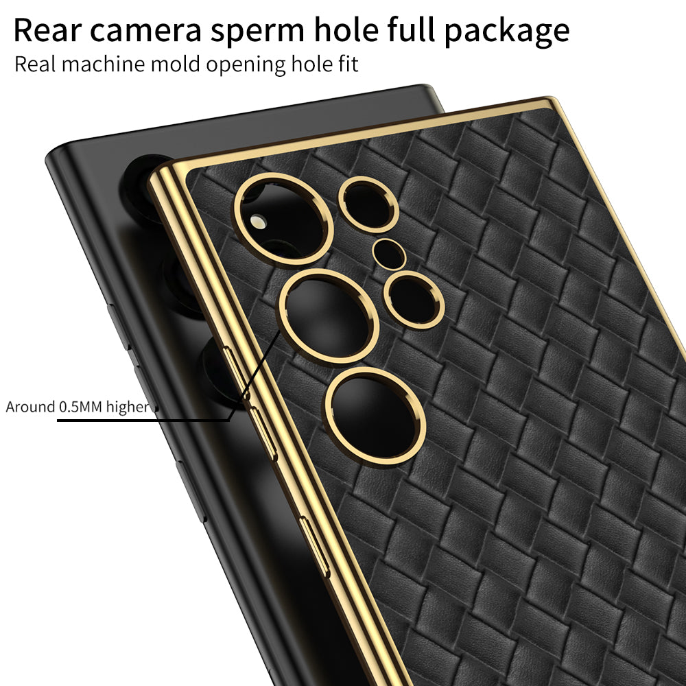Woven Texture Electroplated Leather Phone Case For Galaxy S24 S23 Ultra Plus