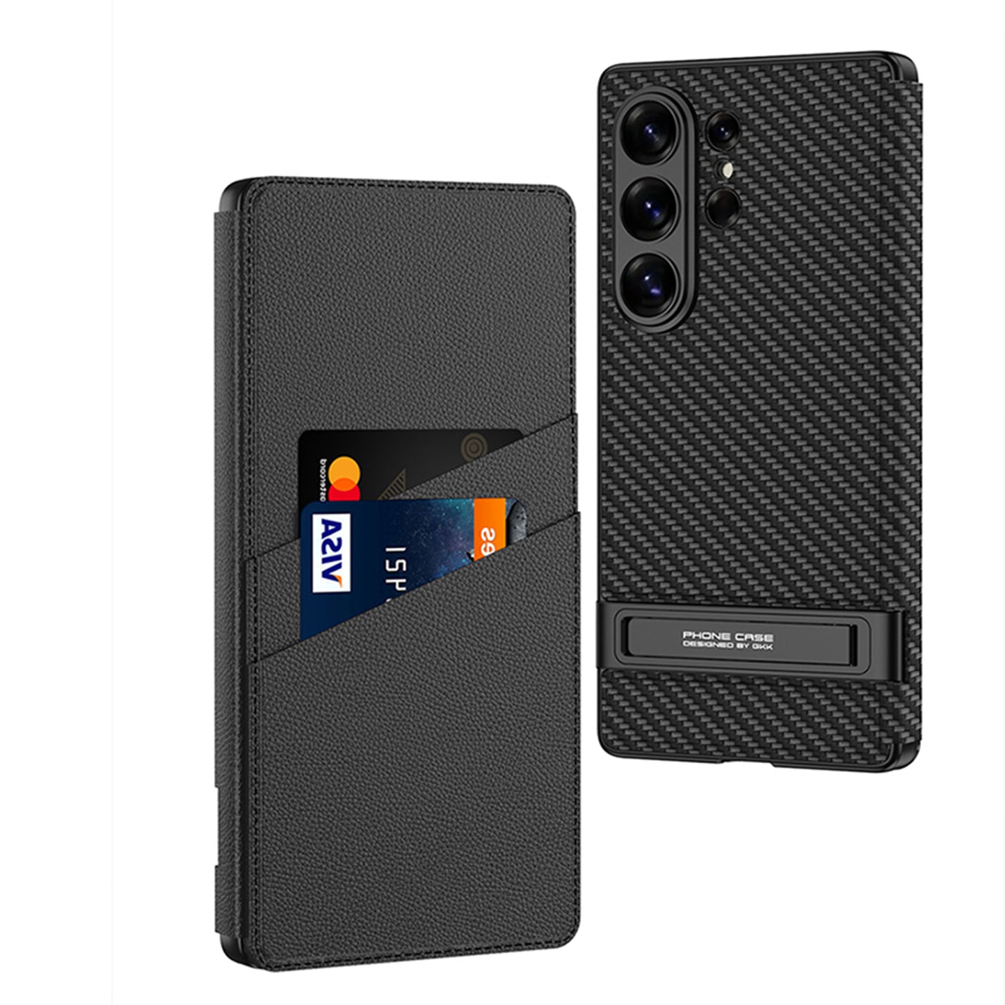 Leather Electroplated Protective Cover With Invisible Holder For Galaxy S24 S23 Ultra