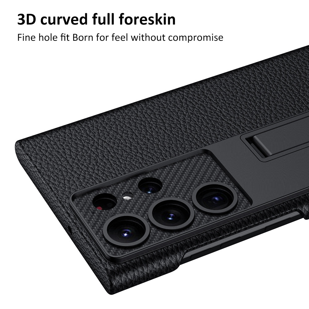 Invisible Bracket Leather Phone Case For Samsung Galaxy S24 S23 S22 Ultra Plus - Mycasety Mycasety