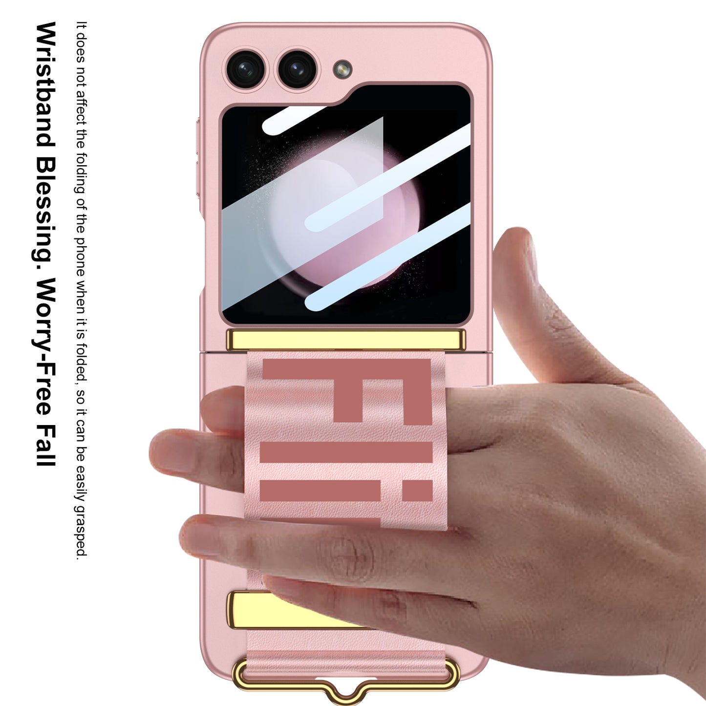 Luxury Anti-fall Strap Phone Case With Front Protection Film For Samsung Galaxy Z Flip5 Flip4 Flip3 - Mycasety Mycasety