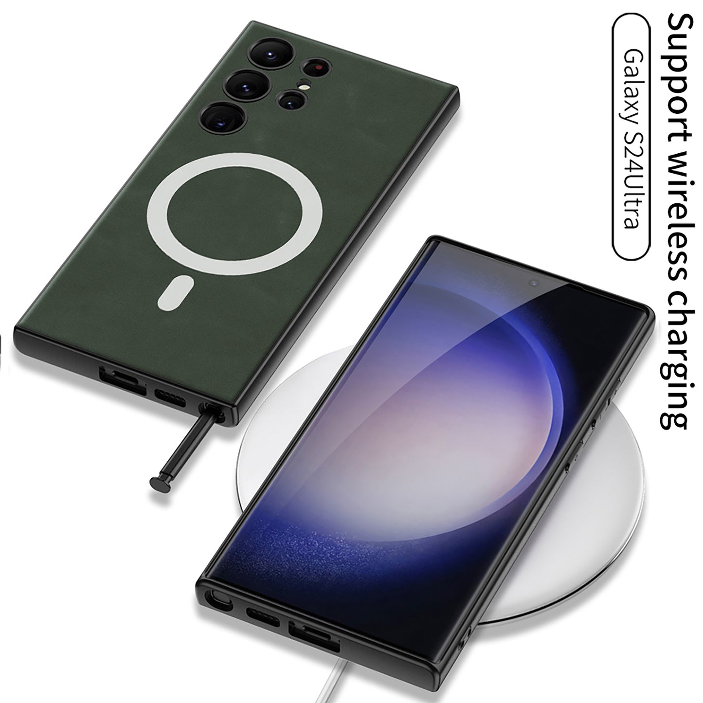 Magnetic Magsafe Leather Phone Case For Galaxy S24 S23 Ultra Plus