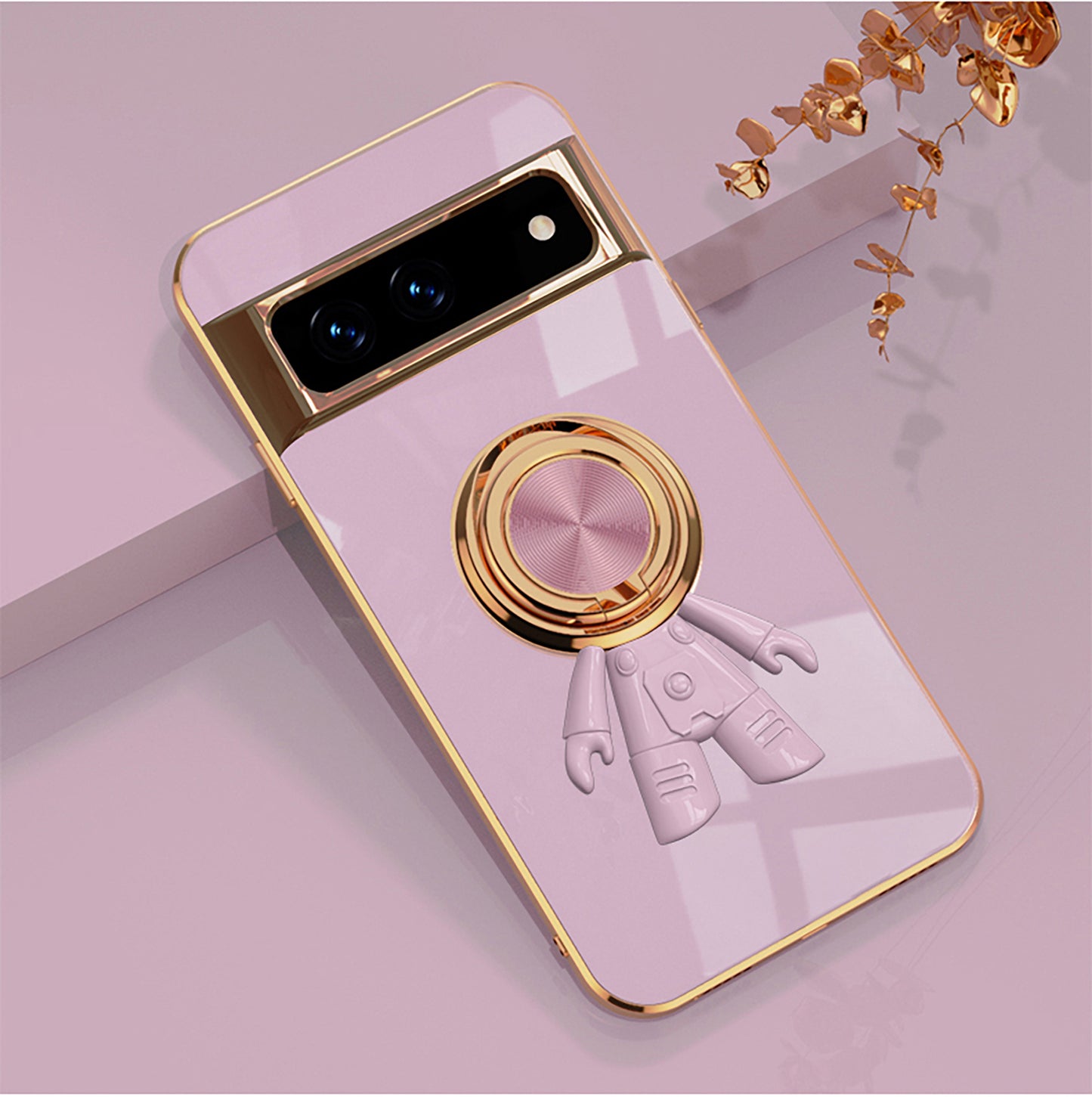 Electroplating Astronaut Ring Holder Phone Case For Google Pixel 7 8 Series - Mycasety Mycasety