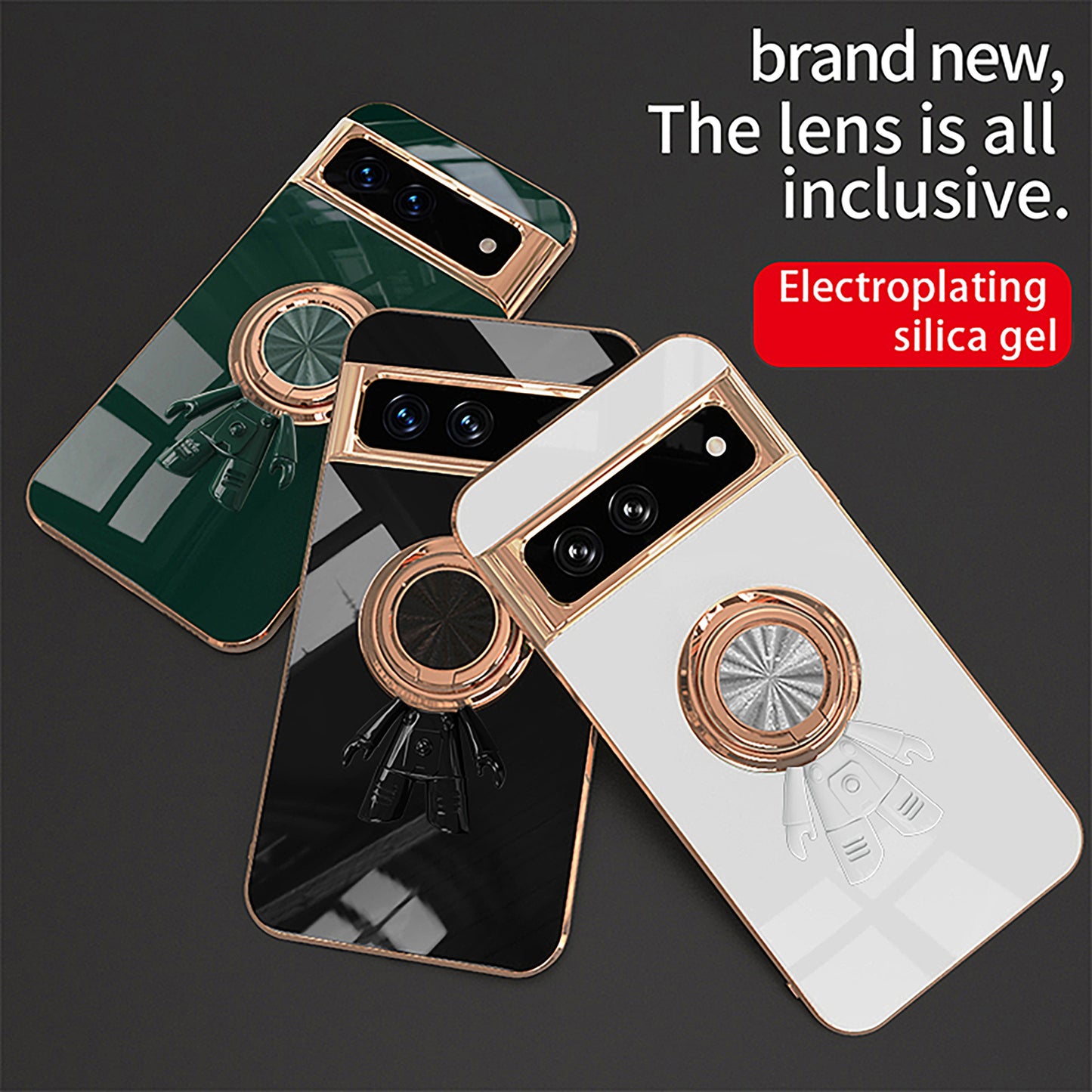 Electroplating Astronaut Ring Holder Phone Case For Google Pixel 7 8 Series - Mycasety Mycasety