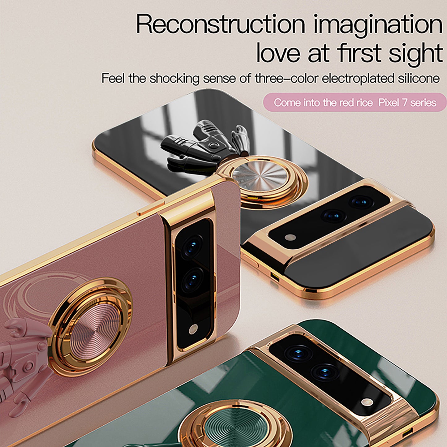 Electroplating Astronaut Ring Holder Phone Case For Google Pixel 7 8 Series - Mycasety Mycasety