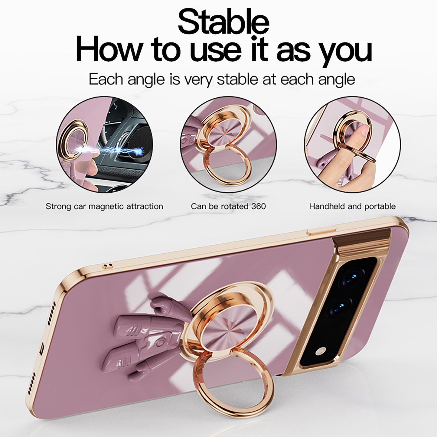 Electroplating Astronaut Ring Holder Phone Case For Google Pixel 7 8 Series - Mycasety Mycasety