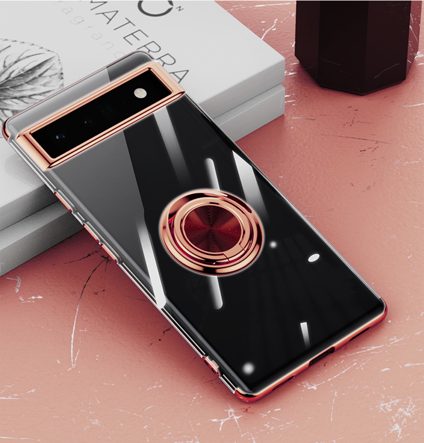 Electroplating Clear Ring Holder Phone Case For Google Pixel 7 Series - Mycasety Mycasety