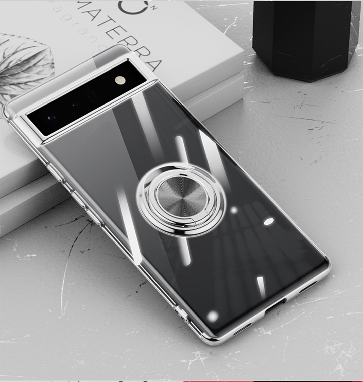 Electroplating Clear Ring Holder Phone Case For Google Pixel 7 Series - Mycasety Mycasety