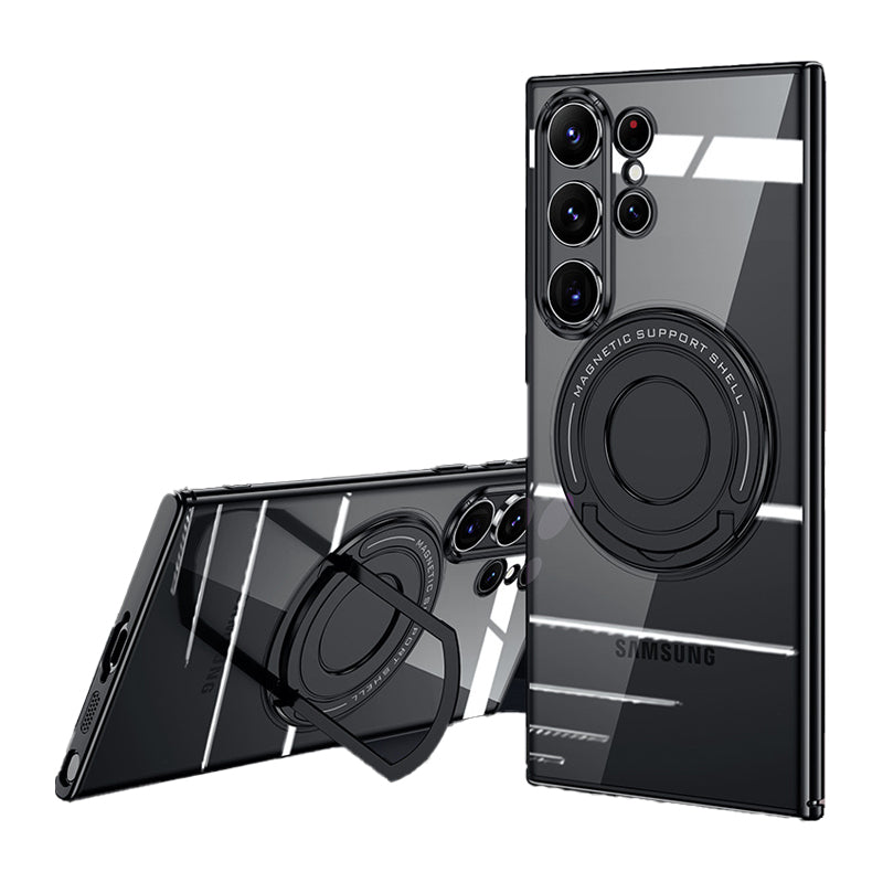 Magnetic Suction Bracket Electroplated Clear Protective Phone Case For Galaxy S24 S23 Ultra Plus