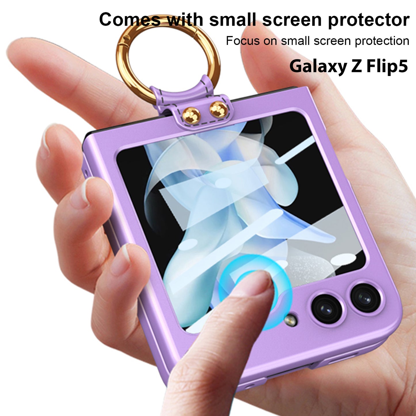 Premium Matte Ring Holder Phone Case With Back Screen Protector For Samsung Galaxy Z Flip5 Flip4 Flip3 - mycasety2023 Mycasety