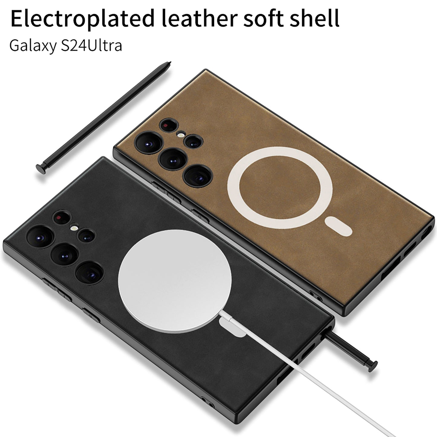 Magnetic Magsafe Leather Phone Case For Galaxy S24 S23 Ultra Plus