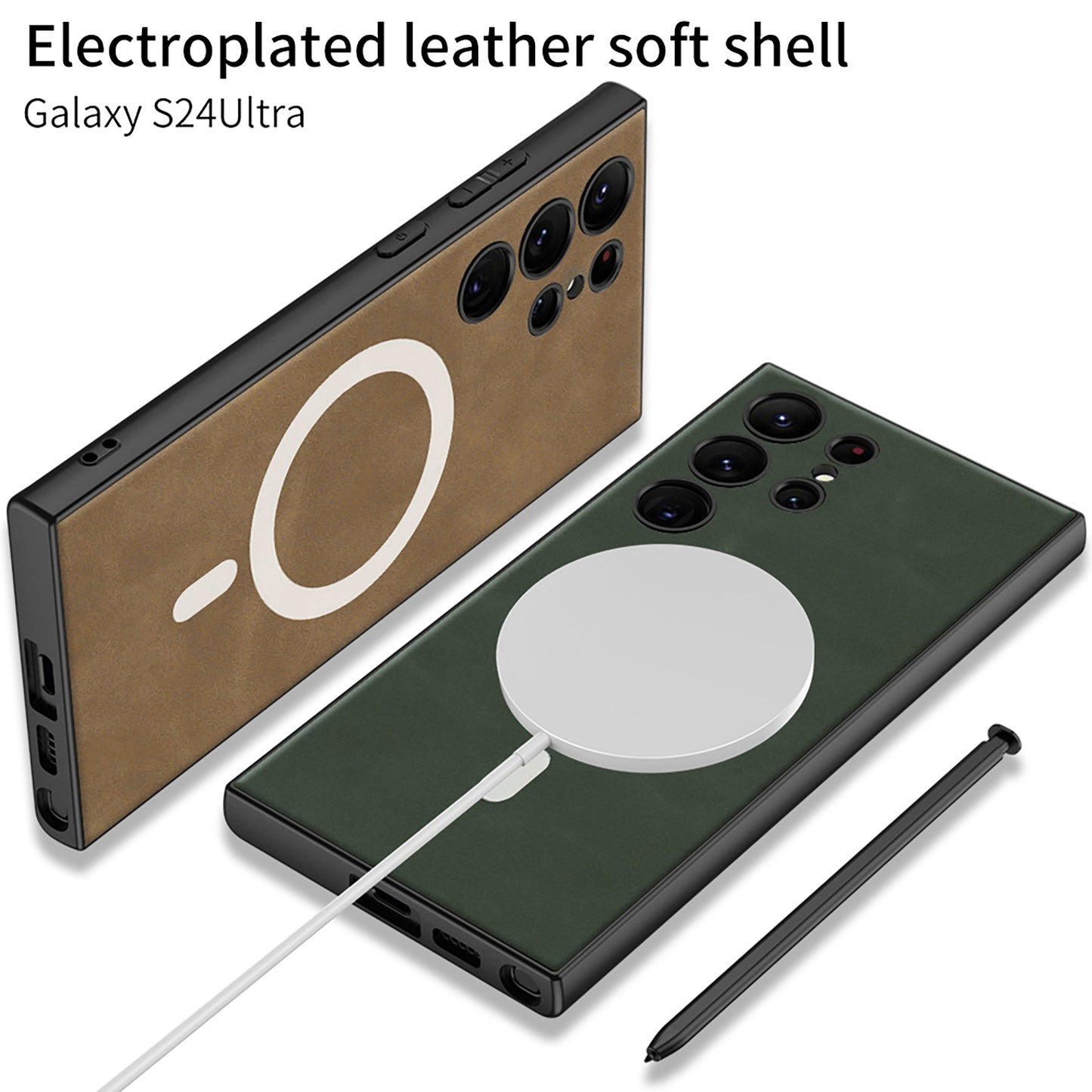 Magnetic Magsafe Leather Phone Case For Galaxy S24 S23 Ultra Plus