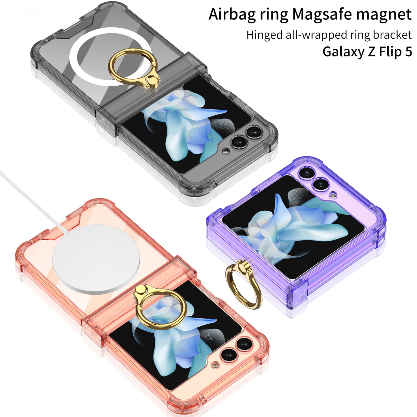 Magnetic MagSafe Airbag Ring Hinge Phone Case For Galaxy Z Flip5 Flip4 Flip3