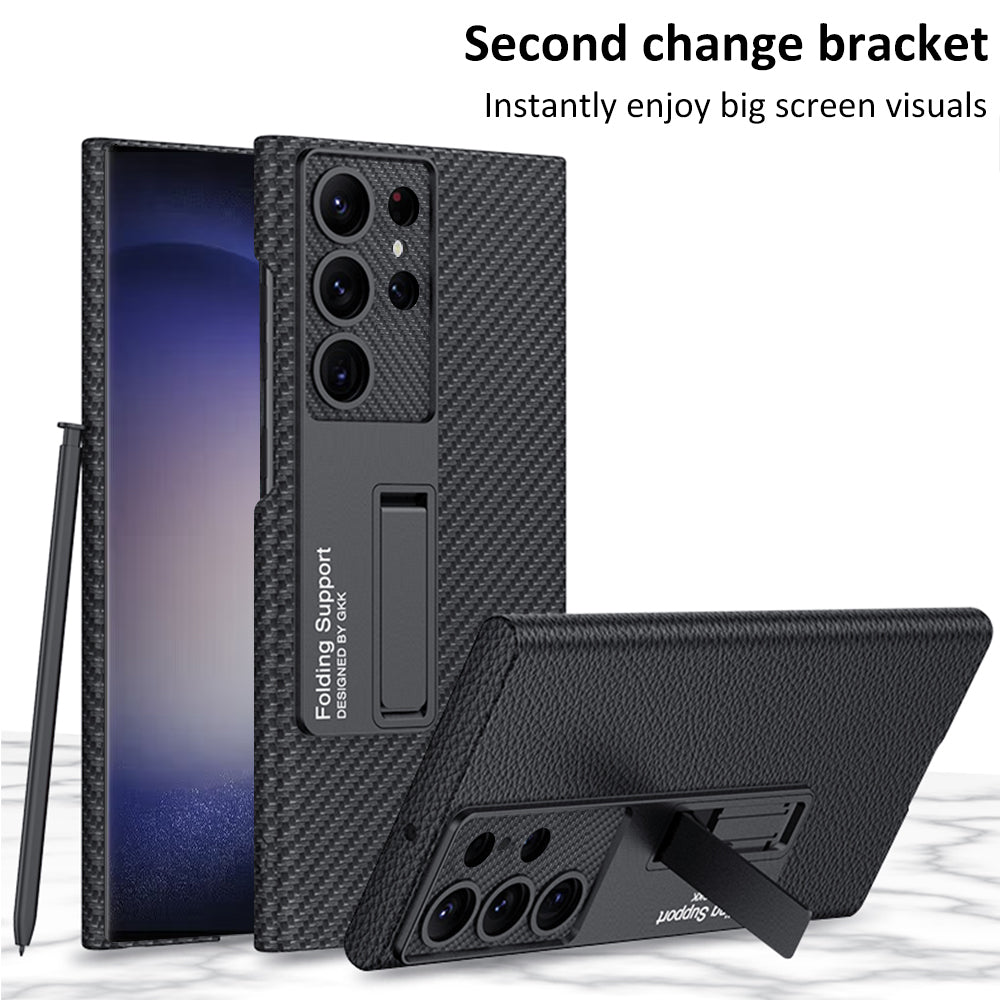 Invisible Bracket Leather Phone Case For Samsung Galaxy S24 S23 S22 Ultra Plus - Mycasety Mycasety