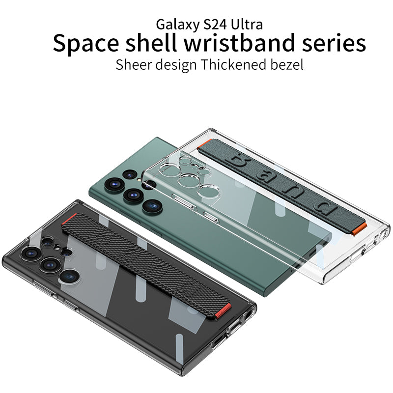 Transparent Space Shell Wristband Holder Phone Case For Galaxy S24 S23 Ultra Plus