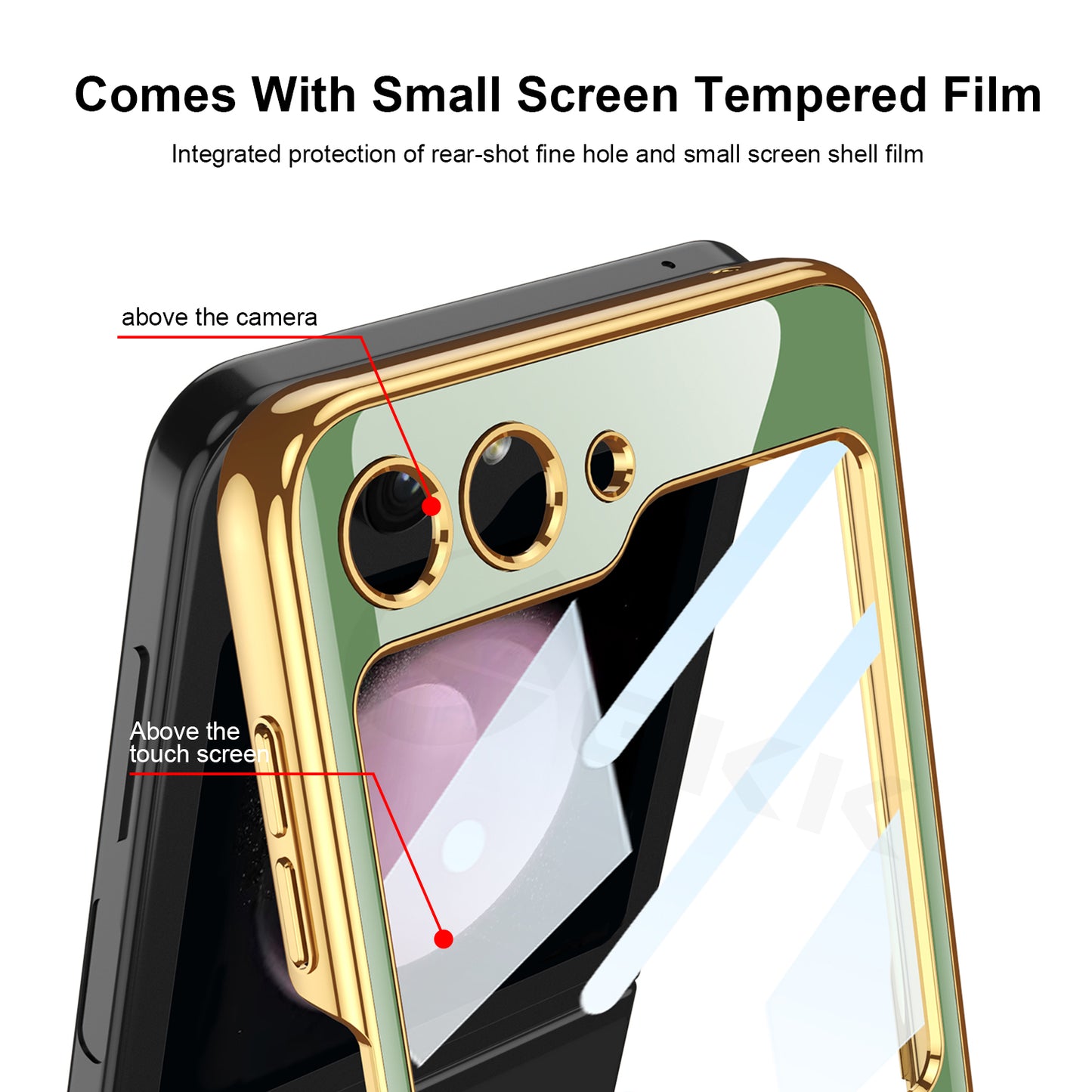 Electroplating Deer Pattern Ring Holder Drop-proof Phone Case With Back Screen Protector For Samsung Galaxy Z Flip5 - Mycasety Mycasety