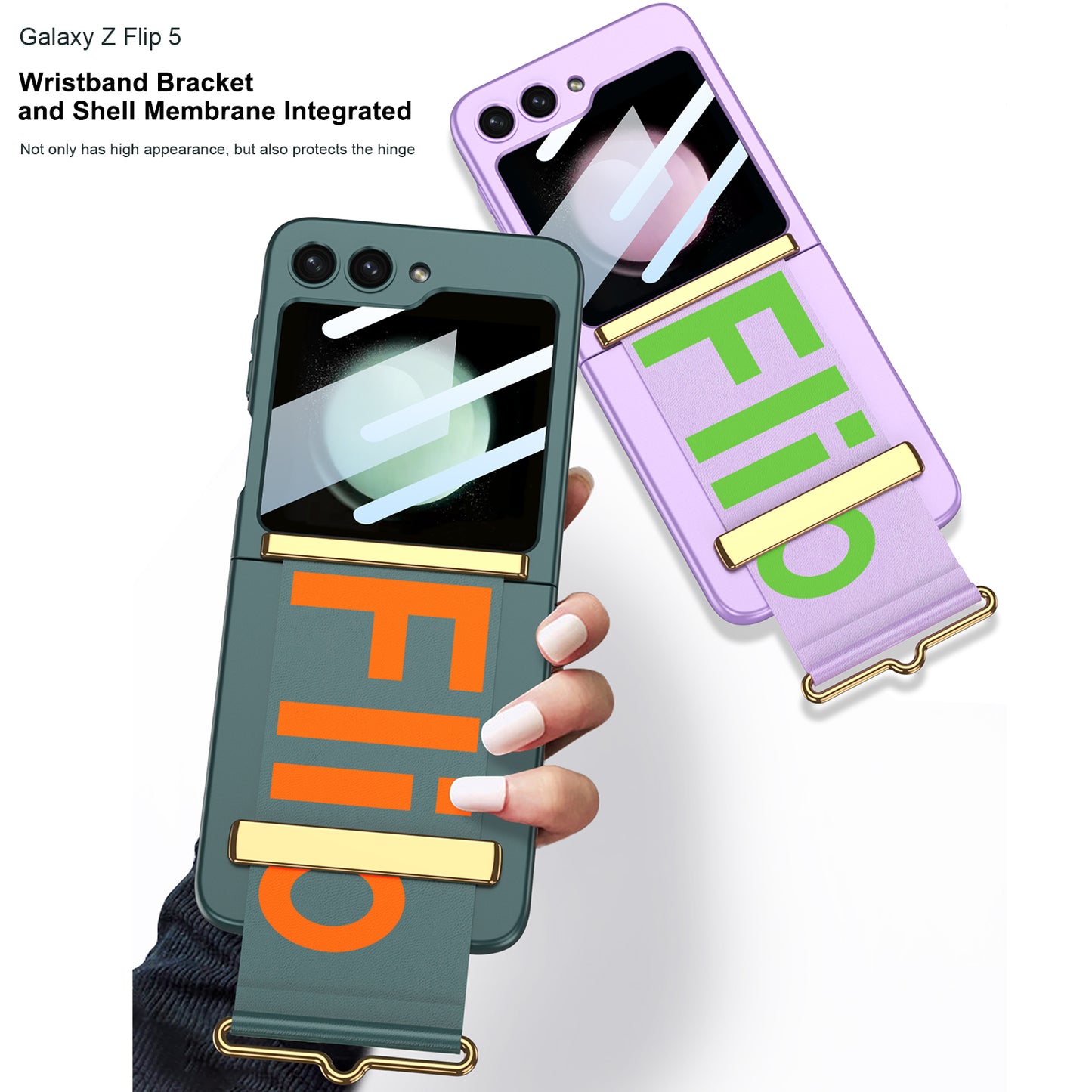 Luxury Anti-fall Strap Phone Case With Front Protection Film For Samsung Galaxy Z Flip5 Flip4 Flip3 - Mycasety Mycasety