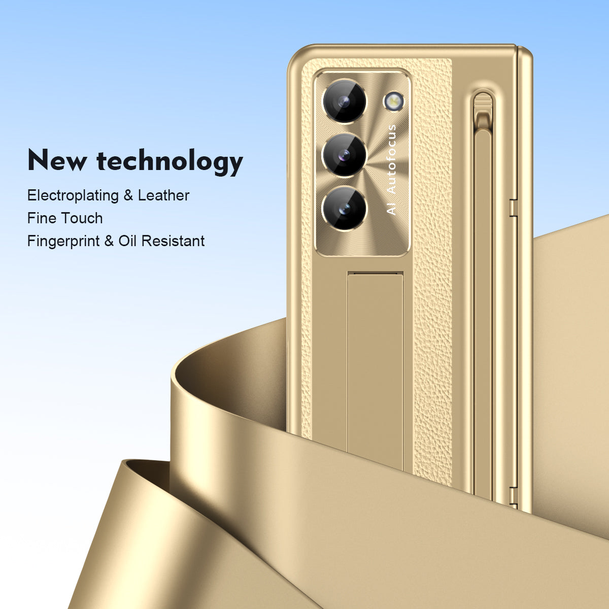 Leather Golden Electroplated Phone Case With Back Screen Glass and Stylus For Galaxy Z Fold 6/5/4