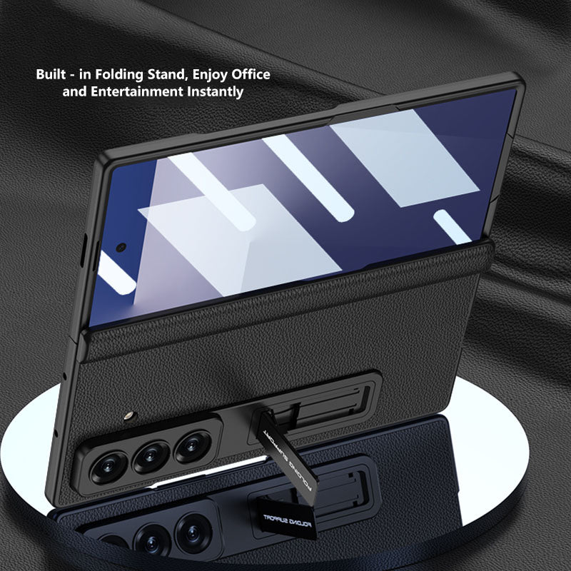 Magnetic Hinge Hidden Bracket All-included Leather Case With Back Screen Protector For Galaxy Z Fold 7