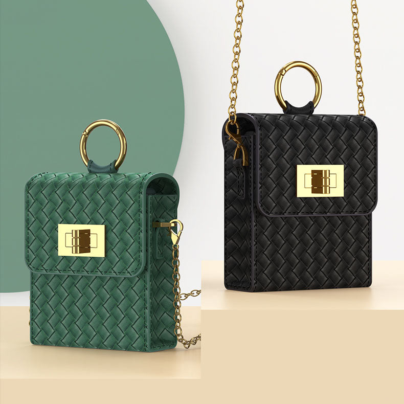 Luxury Leather Mini Phone Bag with Gold Chain For Samsung Galaxy Z Flip5 Flip4 Flip3 - Mycasety Mycasety