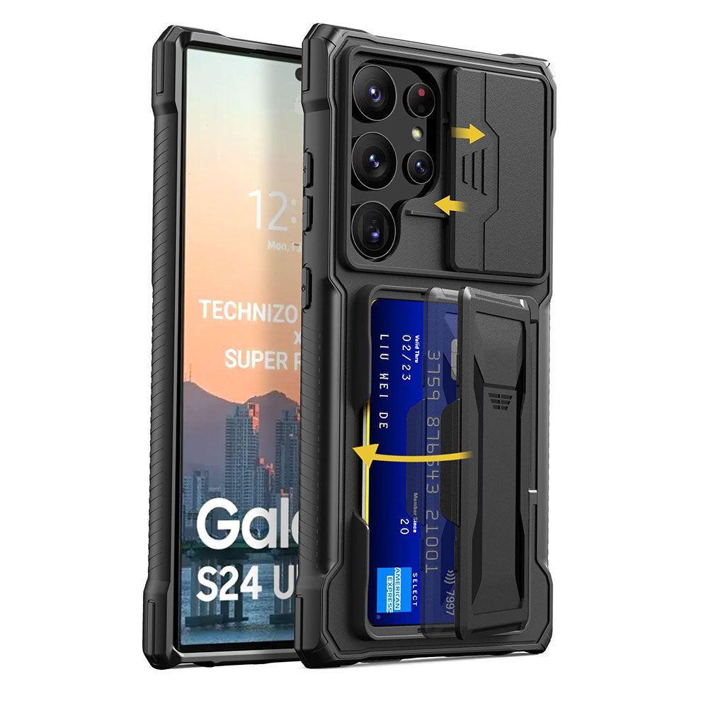 Galaxy Mecha All-inclusive Protection Phone Case With Camera Cover And Wallet Card Holder