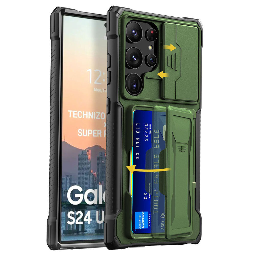 Galaxy Mecha All-inclusive Protection Phone Case With Camera Cover And Wallet Card Holder