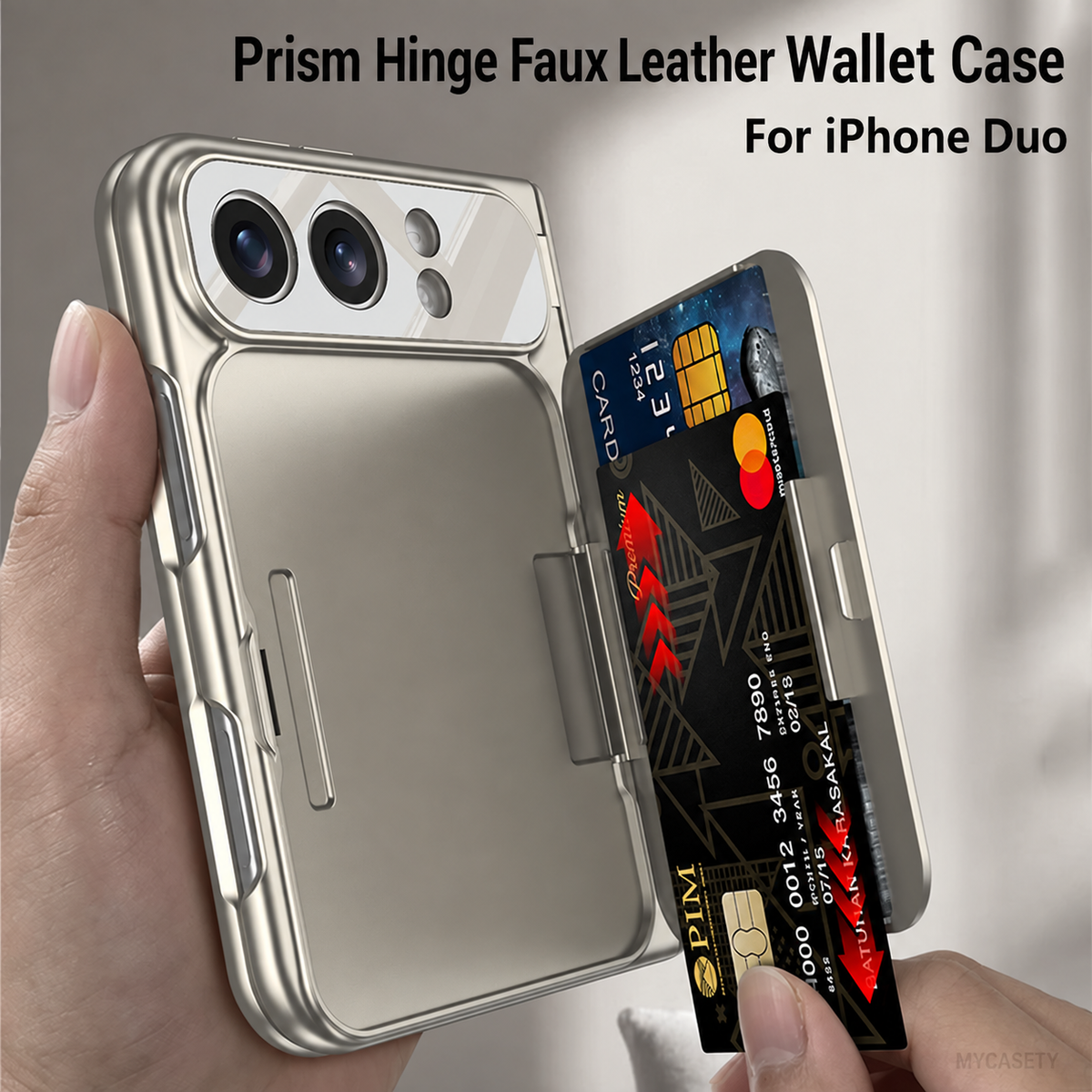 iPhone Duo - Magnetic Hinge Protection Cover Built-in Tempered Glass Film & Leather Card Holder