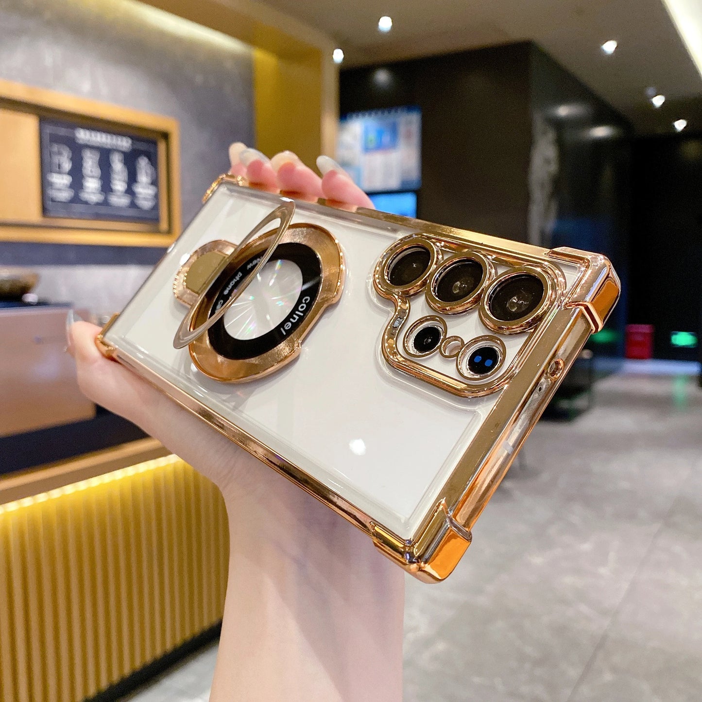 Galaxy Electroplated Magnetic Bracket Anti-fall Phone Case With Lens Glass Proetector