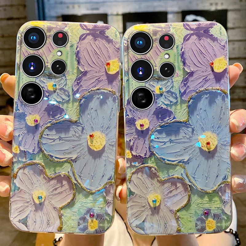 Oil Painting Flower Samsung Phone Case With Wristband & Lanyard - Mycasety Mycasety