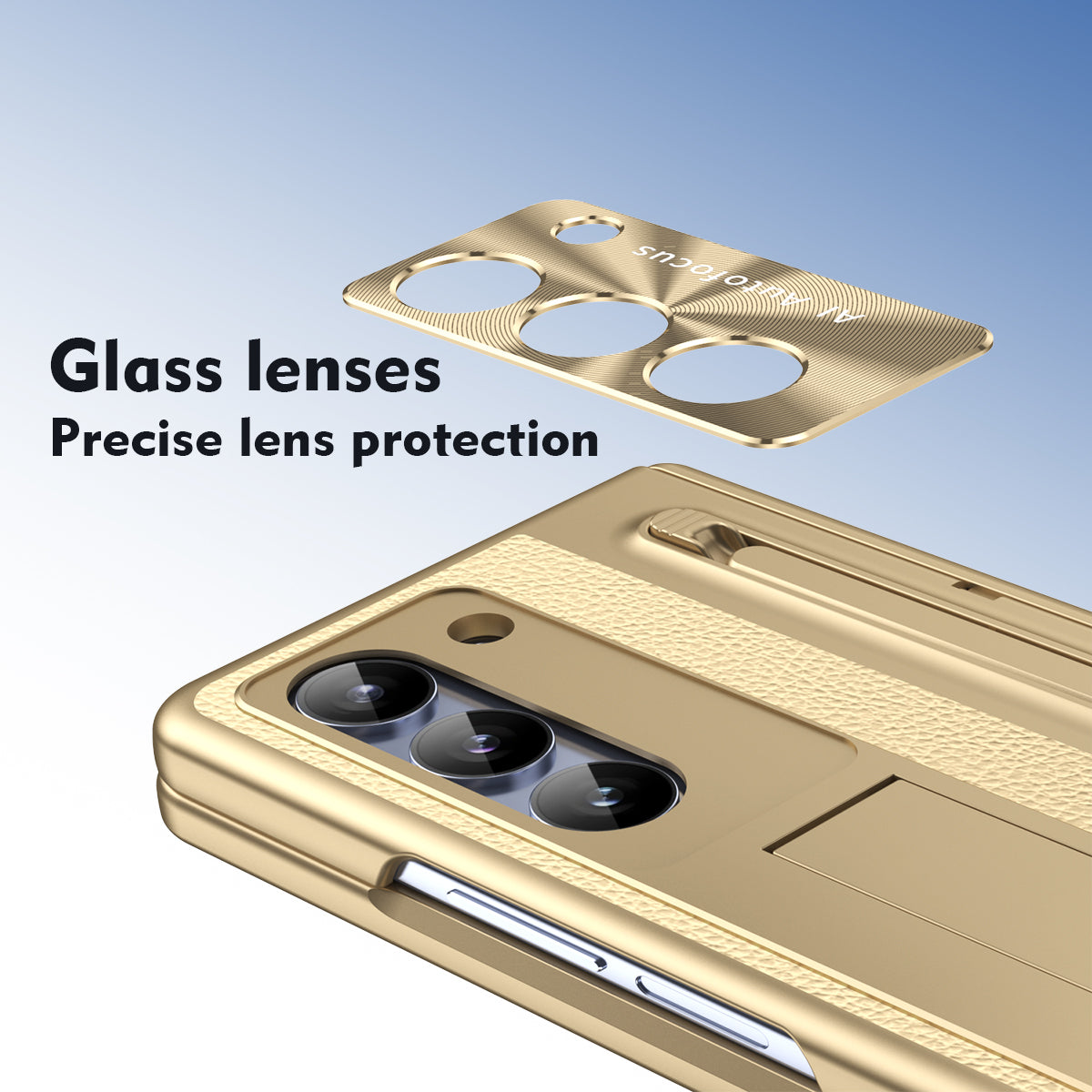 Leather Golden Electroplated Phone Case With Back Screen Glass and Stylus For Galaxy Z Fold 6/5/4