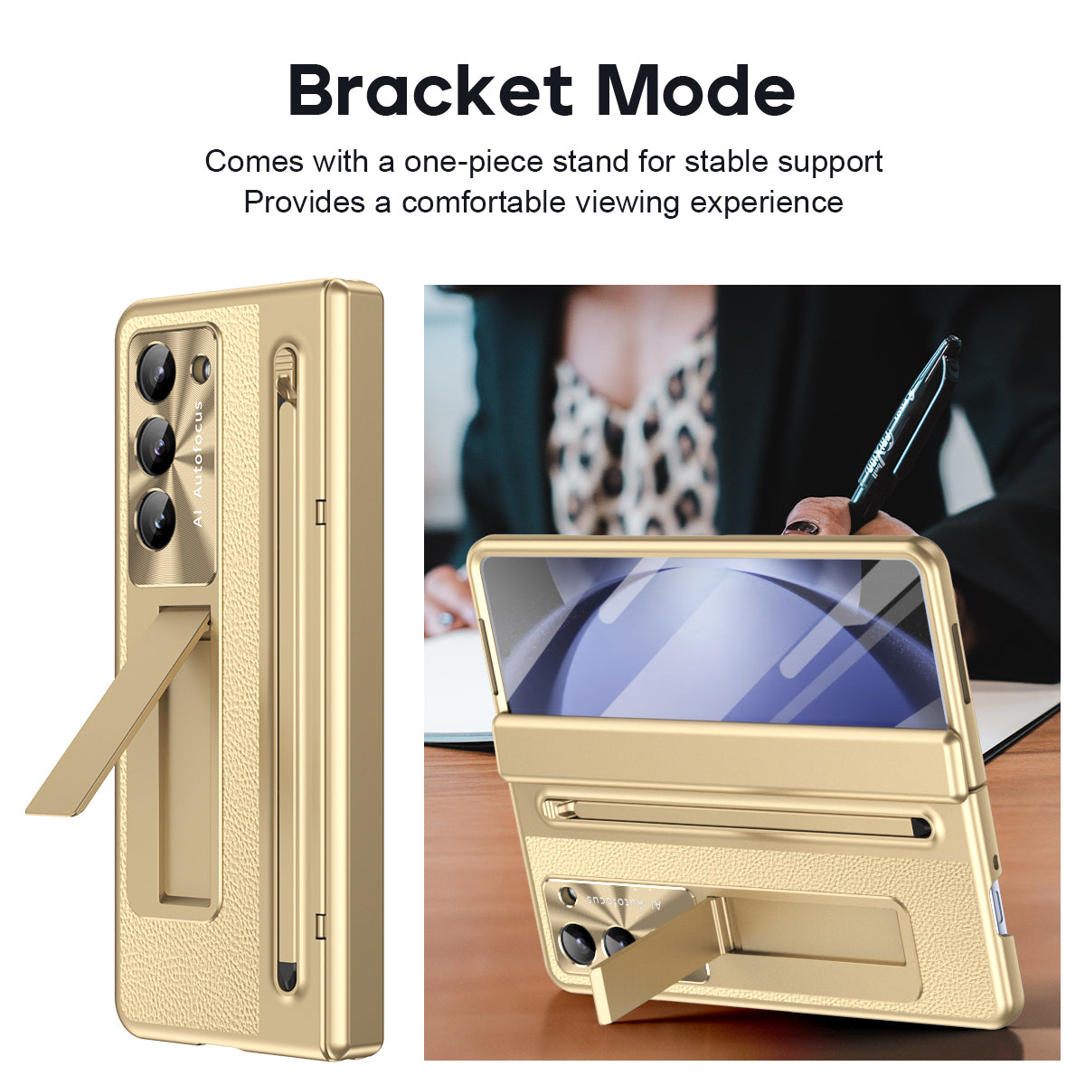 Leather Golden Electroplated Phone Case With Back Screen Glass and Stylus For Galaxy Z Fold 6/5/4