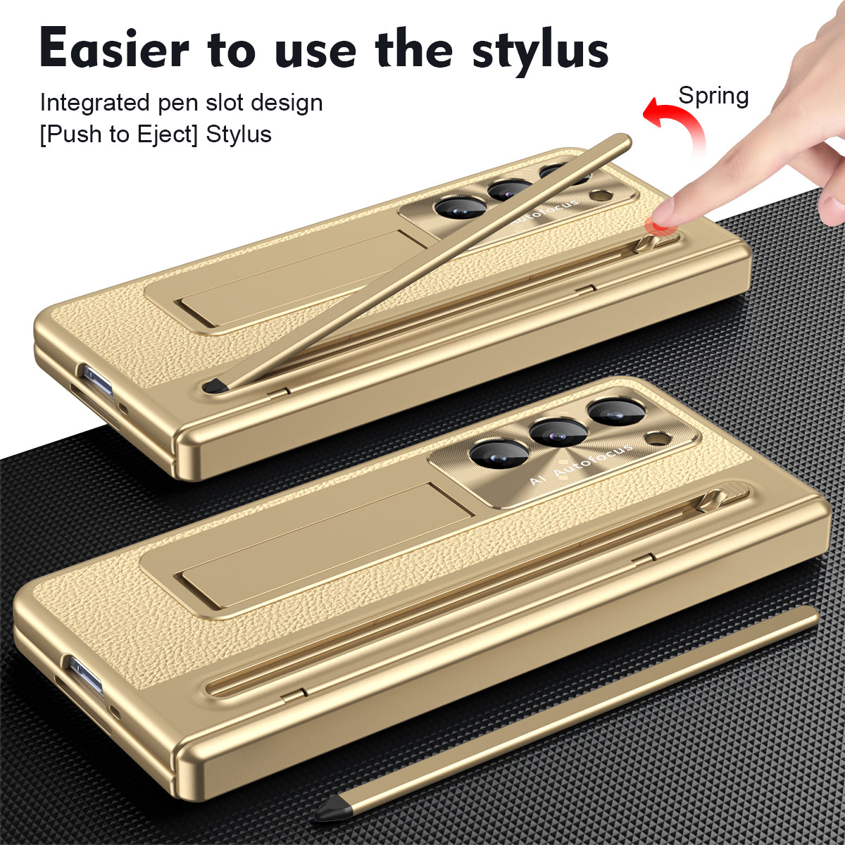Leather Golden Electroplated Phone Case With Back Screen Glass and Stylus For Galaxy Z Fold 6/5/4