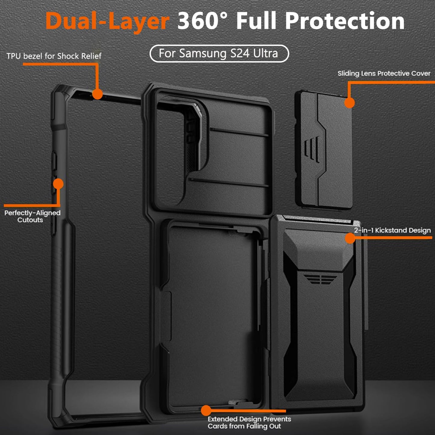 Galaxy Mecha All-inclusive Protection Phone Case With Camera Cover And Wallet Card Holder