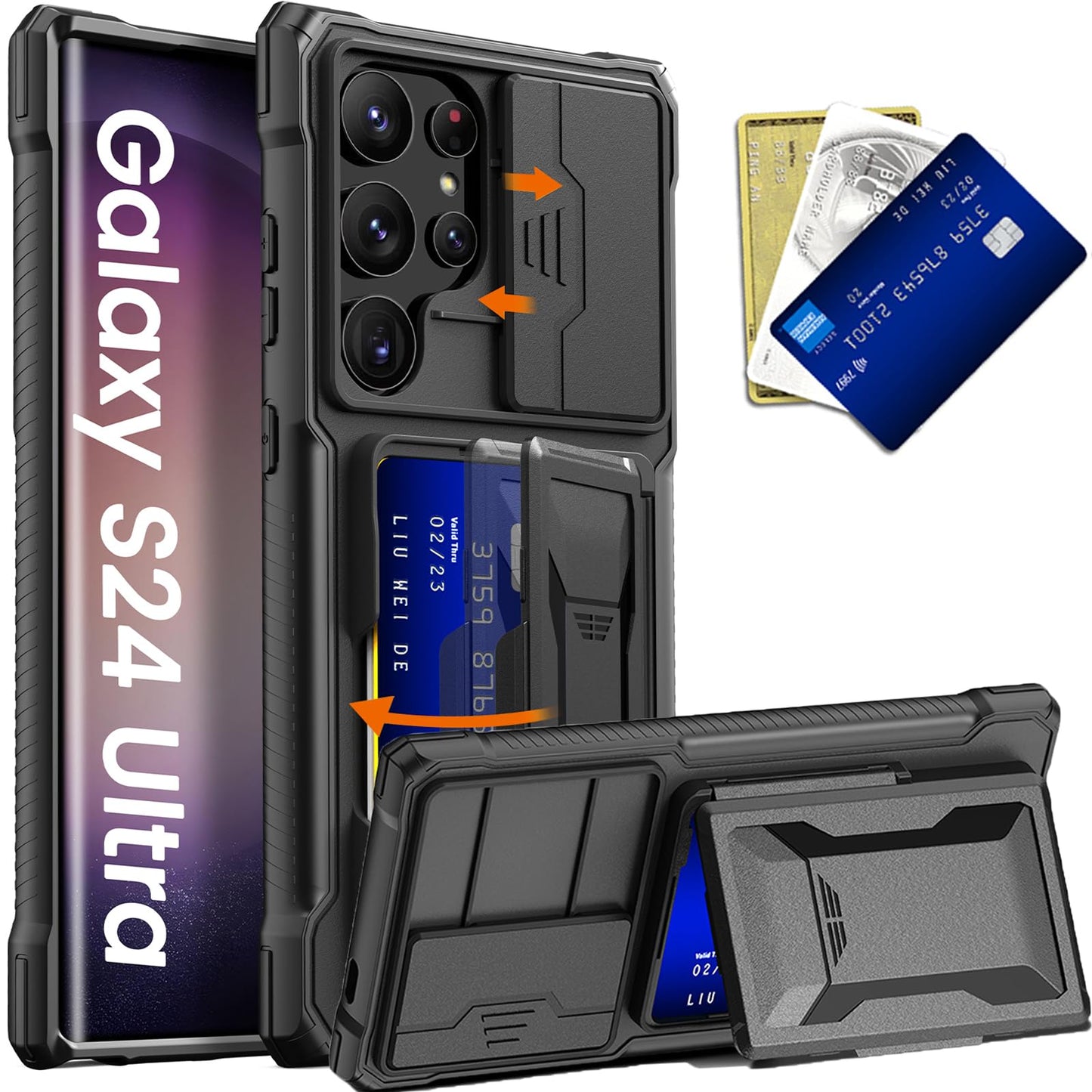 Galaxy Mecha All-inclusive Protection Phone Case With Camera Cover And Wallet Card Holder