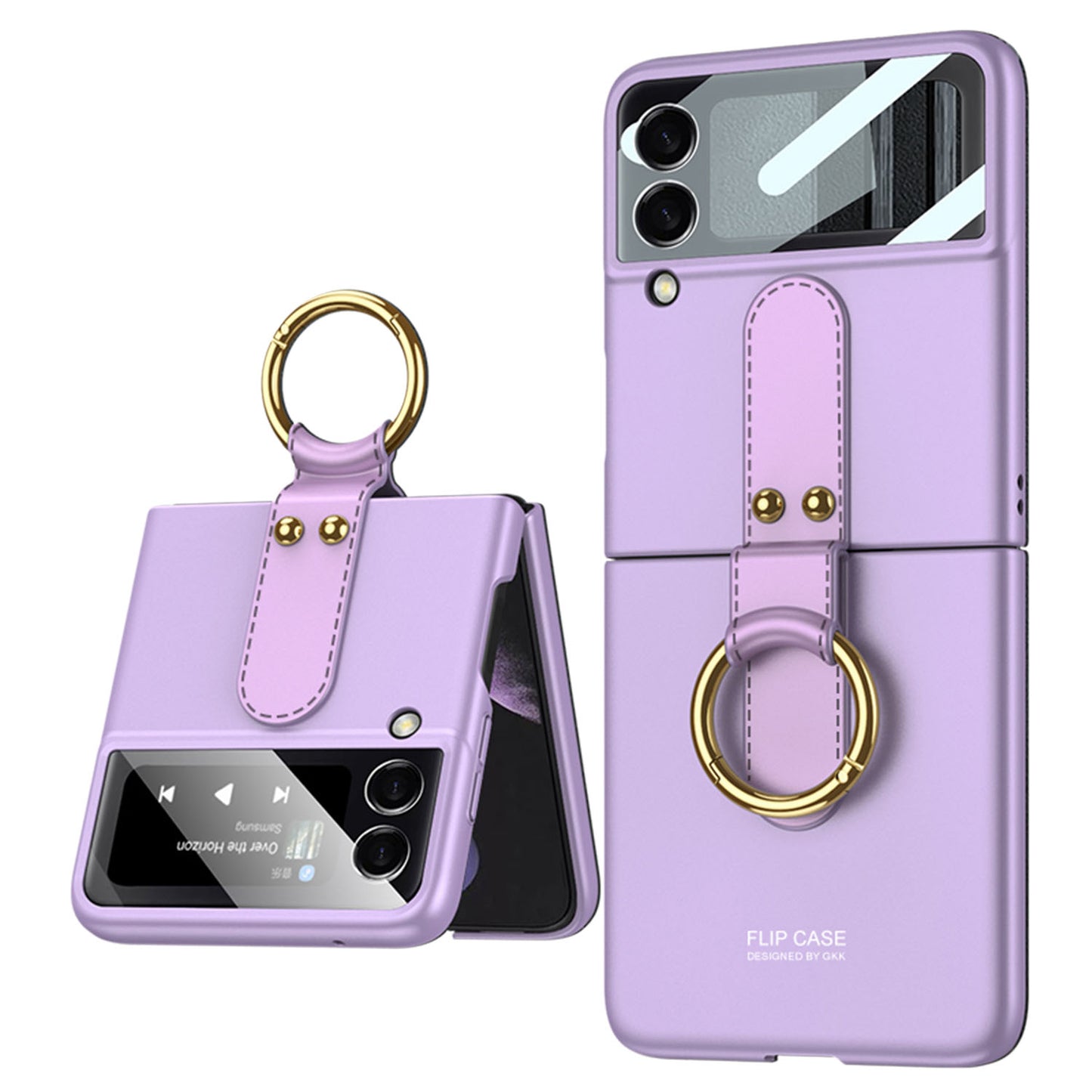 Premium Matte Ring Holder Phone Case With Back Screen Protector For Samsung Galaxy Z Flip5 Flip4 Flip3 - mycasety2023 Mycasety