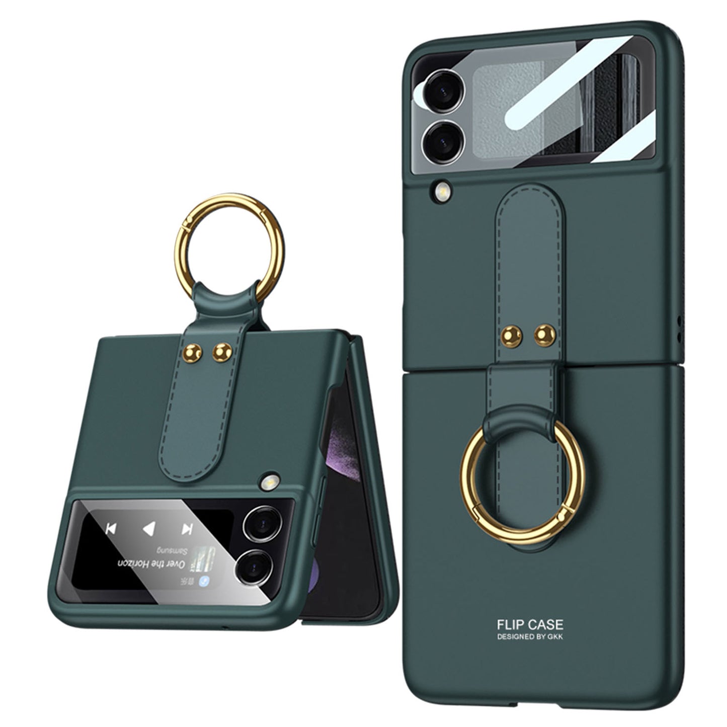 Premium Matte Ring Holder Phone Case With Back Screen Protector For Samsung Galaxy Z Flip5 Flip4 Flip3 - mycasety2023 Mycasety